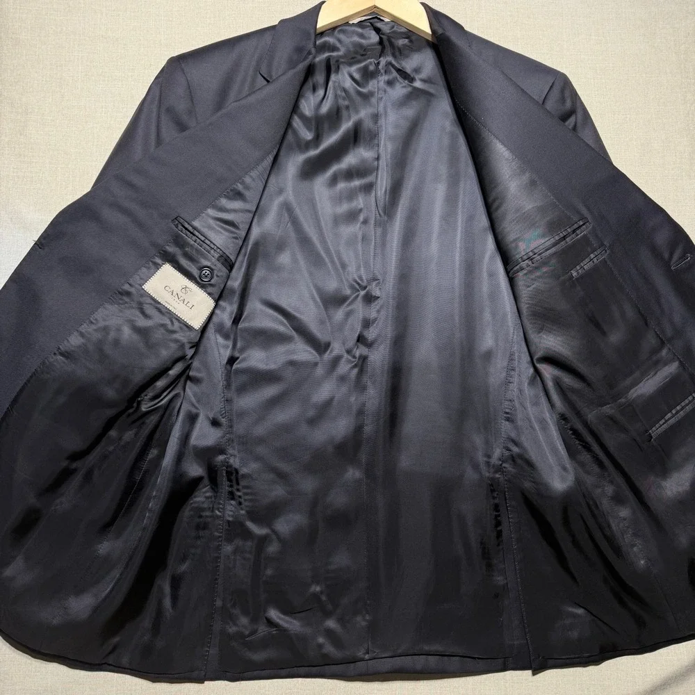 Canali Suit Men 44 - 37x33 Navy Blue Solid LS 2-Button Wool Italian Luxury